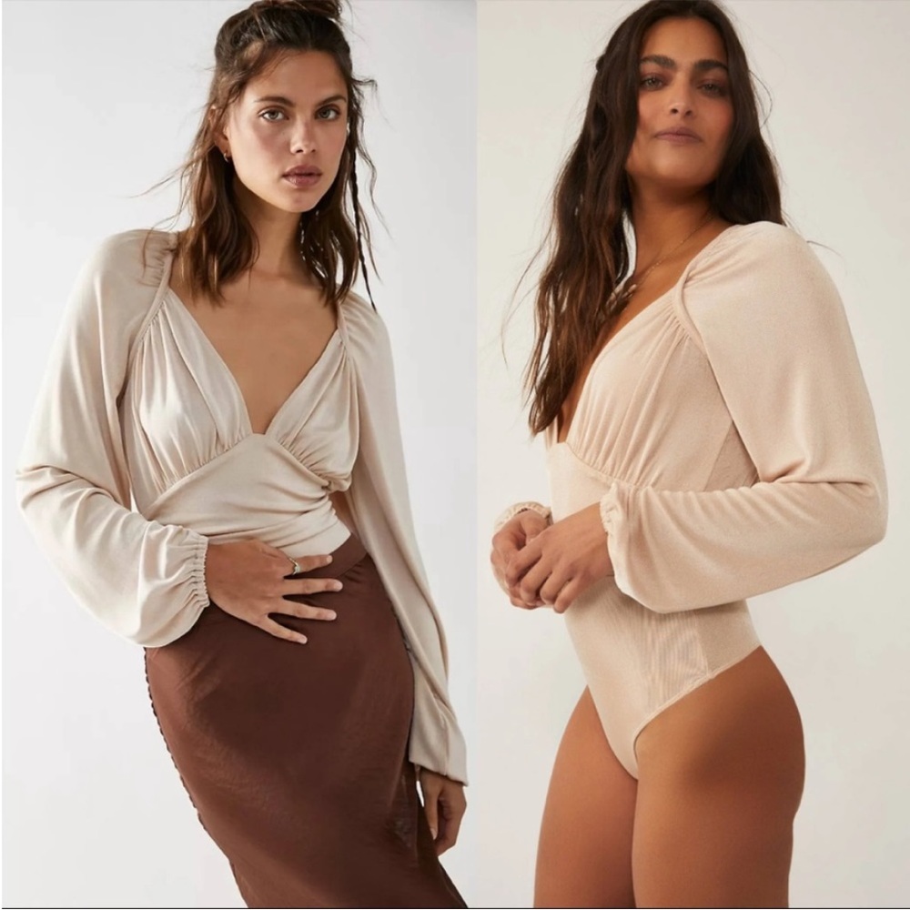 NWOT Free People In Your Arms Bodysuit Long Sleeve In Color Pearl